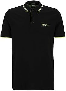 BOSS Mens Paddy Pro Contrast-Logo Polo Shirt in a Cotton Blend Black, Black, S