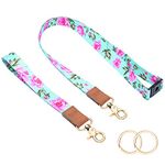 Wisdompro Neck Lanyard & Wrist Lanyard Set, Breakaway Lanyard and Wristlet Keychain for Car Keys, ID Badge Card Holder, Wallet - Powder Blue Flower