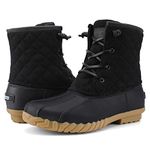 STQ Snow Boots for Women Insulated Short Winter Boots Quilted Duck Booties Waterproof Rain Boots with Side Zipper All Black Size 6