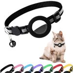 Airtag Cat Collar, Air tag Cat Collar with Bell and Safety Buckle in 3/8" Width, Reflective Collar with Waterproof Airtag Holder Compatible with Apple Airtag for Cat Dog Kitten Puppy (Black)