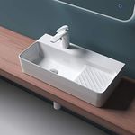 Durovin Bathrooms Ceramic Basin - Wall Hung or Counter Top Mount Sink - Single Tap Hole with Drainboard - Rectangular 450 x 305mm (WXD)