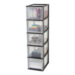 Iris Ohyama Plastic Storage Drawers Unit, 5 Deep Drawers, Black, Easy-Pull Drawers, A4, A5 & A6 Format, File Organiser, For Office, School, Stationary, BPA Free, Chest, Tower, OCH-2500