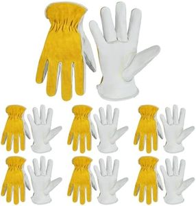 HANDLANDY Leather Work Gloves for Men & Women, Flex Grip Garden Gloves, Cowhide Working Glove for Wood Cutting, Construction, Gardening, Driving, Yard Work(Beige- Yellow, S(Pack of 6))