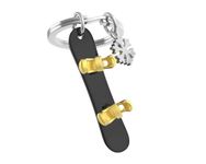 O meta[l]morphose METALMORPHOSE MTM148-01 – Metal 3D Snowboard & Snowflake Key Ring – For Winter Sports Enthusiasts – Men's Gift, Women's Gift – Olympic Games, Black/Gold, One Size, Snowboarding