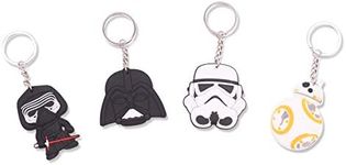 FINEX Set of 4 Black White Soldier Head Keychain for Backpack School Bag Handbag Tote Daypack - Kylo Ren Darth Vader BB8 Stormtrooper, White, Daypack Backpacks