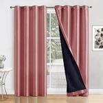 ThinkArtDecor Blackout Curtains 7 feet Long Set of 2, Room Darkening Thermal Insulated Solid Door Curtains with Velcro Tie Backs, Dusty Rose