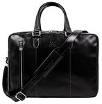 Time Resistance Leather Laptop Briefcase - Full Grain Leather Computer Bag for Men and Women, Black