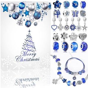 MJartoria Advent Calendar 2025 for Women - Blue Jewelry Set Christmas Countdown-Inclued Blue Snowflake Metal Charms Beads DIY Necklaces Bracelets Making Kit Jewelry Surprise Gifts