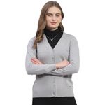 Monte Carlo Womens Grey Solid V Neck Full Sleeve Wool Blend Cardigan Sweater (1236883VN-103-42)