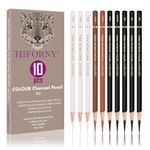 HIFORNY 10 Pieces Colour Charcoal Pencils Drawing Set - Pastel Chalk Pencils for Sketching,Shading,Blending,Portrait - Ideal for Beginners & Artists