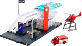 Matchbox Cars Playset, Action Drivers Helicopter Rescue & 1:64 Scale Toy Ambulance & Helicopter, Connects to Other Sets