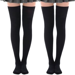 MEIKAN Extra Long Black Thigh High Socks for Women - Over Knee Boot Stockings with Anti-Slip, Comfortable & Breathable (2 Pairs)
