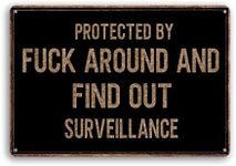 Novelty Metal Tin Sign 8"x12" Protected by Around and Find Out Surveillance Gifts Garden Decor Yard Signs Christmas Decor Farm Garage Bar Home Art Wall Sign Plaque