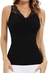 Lynclare Womens Shapewear Tank Tops with Built in Bra Tummy Shaper Cami Compression Lace Camisole V Neck Slimming, Black, XX-Large