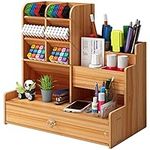 Marbrasse Wooden Desk Organiser,Pen Holer for Desk,Stationary Organiser,Desktop Storage Organizer Caddy(Cherry Wood)