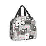 Cat Pattern Insulated Lunch Bag Cooler Tote with Front Pocket Water-Resistant Thermal Leak-Proof Lunch Organizer for Woman Man Outdoor School Work Pinic or Travel