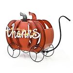 ALLADINBOX Thanksgiving Pumpkin Decoration Metal Lighted Wagon Cart with Thanks Sign Decoration, Indoor Outdoor Christmas Décor, Yard, Garden Statue, Porch Decoration (Battery Powered)