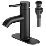 VOTON Black Bathroom Faucet One Hole Bathroom Sink Faucet Matte Black Modern Single Handle Rv Sink Lavatory Vanity Sink Faucet with Pop-up Drain and Deck Plate