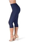 SATINA High Waisted Leggings for Women | Women’s Leggings in Capri & Full Lengths | Regular & Plus Sizes 2.5 cm Waistband Navy