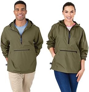 Charles River Apparel Pack-n-go Windbreaker Pullover Hooded Jacket, Olive, Large