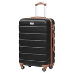 COOLIFE Suitcase Trolley Carry On Hand Cabin Luggage Hard Shell Travel Bag Lightweight with TSA Lock and Durable 4 Spinner Wheels (Black/Brown, S(56cm 38L))