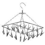 Rare-zone Stainless Steel 25 Drying Clips Rust Free Square Cloth Hanger Rack for Baby Cloth Dryer, Balcony Roof Mount Hanger with Clips (Silver) (3) ( 2 Year Rust Proof Warranty )