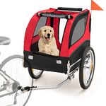 GYMAX Dog Bike Trailer, Folding Pet Bicycle Cart Carrier with 3 Entrances, Safety Flag, Reflectors, Quick Release Wheels and Bicycle Couple, Universal Pet Stroller (Red)