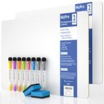 Nicpro 2 Pack Dry Erase Mini Whiteboard A3, 30 x 42 cm Double Sided Lapboard Bulk with 8 Water-Based Pens 2 Eraser Learning Small White Board Portable Drawing Writing for Kid Student and Classroom Use