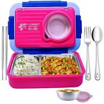 FunBlast Lunch Box for Kids – Tiffin Box, Stainless Steel Lunch Box, Lunch Boxes for Office Men, Insulated Bento Lunch Box for Kids, 5 Compartment Lunch Box with Bowl, Spoon, Fork & Chopstick (Pink)