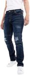 RAW X Mens Skinny Jeans, Washed Ripped Distressed Moto Stretch Denim Biker Pants for Men, Dark Blue, 36W X 32L