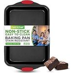 NutriChef 17" Large Nonstick Baking Pan- Black Carbon Steel Roasting Tray w/Red Silicone Handles - Premium Bakeware for Brownies, Sheet Cake, & More - 17" x 12", Black