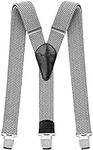 Decalen Mens Braces with Very Strong Metal Clips Wide 4 cm 1.5 inch Heavy Duty Suspenders One Size Fits All Men and Women Adjustable and Elastic Y Style (Light Silver)