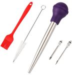 Kalsreui Turkey Baster, 18/8 Stainless Steel Turkey Baster Syringe for Cooking, Meat Injector Baster Set with 2 Needles & 2 Cleaning Basting Brush, Baster for Flavor Meat Poultry, Beef&Chicken Purple