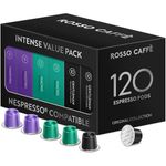 ROSSO CAFFÈ 120 Espresso Coffee Pods for Nespresso Original Machines - Value Intense Pack of Rich and Bold Capsules, 3 Premium Dark Roasts Flavors (Intensity 9-12)