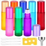 Essential Oils Roller Bottles, 8pcs Roll on Bottles with Stainless Steel Ball, 10ml Glass Roller Bottles with Bottle Opener, Dropper and Funnel for Essential Oils, Fragrance, Aromatherapy (8 Colors)