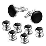 Morfetto Mens Cufflinks and Studs Set Tuxedo Shirts Classic Black&Silver Match for Business Wedding Formal Suit Glossy