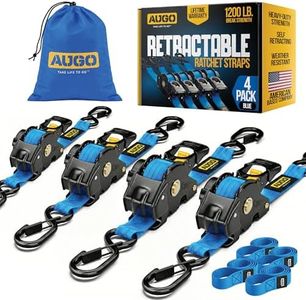 AUGO Retractable Ratchet Straps | 4 Heavy Duty Ratchet Straps Self Retractable Tie Downs with Soft Loops & Storage Bag for Motorcycle, Truck, Trailer, Cargo Van | 1200 Lb Break Strength 1” x 10’