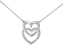 Double Interlocking Heart Diamond Pendant Necklace in 925 Sterling Silver, 0.05 Cttw (I-J Color, I3 Clarity), with 17-inch Adjustable Silver Chain, by Brilliant Expressions, Diamond,