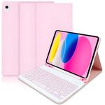 iPad 10th Generation Case with Keyboard 10.9 inch 2022 - Lightweight Smart Cover with Auto Wake/Sleep- Wireless Detachable Folio Keyboard Case for iPad 10th Generation 2022 - Pink