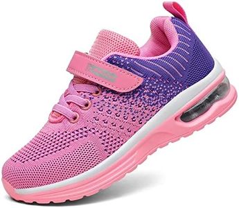 IGBAY Toddler Shoes Boys Girls Kids Cushion Sneakers Tennis Running Size 1-12 Sports Walking Footwear Lightweight Breathable, Pink and Purple, 5 Big Kid