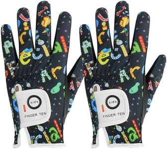 FINGER TEN Stylish Kids Golf Gloves 2 Pack for Left or Right Hand, All Weather Grip & Breathable Durable & Funny Design for Boys Girls Junior Youth Toddler (Dark Blue&Black, Small, Left)