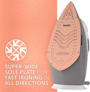 Breville DiamondXpress Steam Iron – 3100W, Diamond Ceramic Soleplate, 400ml Tank, White/Rose Gold