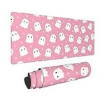 Pink Cute Ghost Mouse Pad XL 31.5 X 11.8 Inch Halloween Kawaii Spooky Funny Design Gaming Mousepad Extended Large Laptop Keyboard Desk Mat Non-Slip Rubber Base Stitched Edges for Home Office