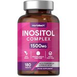 Inositol Tablets 1500mg | 180 Count | Vegan Inositol Supplement with Folic Acid & Chromium | No Artificial Preservatives | by Horbaach