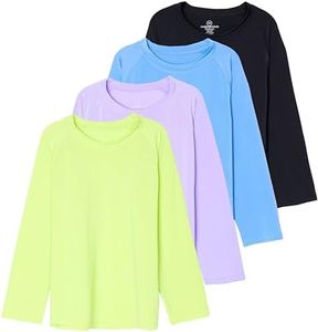 4 Pack Girls Long Sleeve Rashguard T- Shirt Top Swim Shirts Girl Surf Sun Beach UPF Swimwear Swimsuit Kids Swimming Summer, 8-10