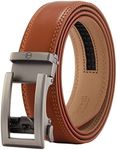 Tonywell Mens Brown Belt, Ratchet Belt, Leather Dress Belts, Ratcheting Comfort Click Buckle 35mm Wide, Light Brown Belt Gun Buckle Men, 32" to 45" Waist Adjustable