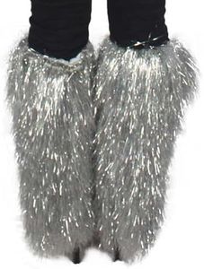 HPO Adult Unisex Tinsel Party Leg Warmers, Suitable for Halloween and Cosplay, Flame-retardant Tinsel (Silver)