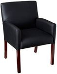 Boss Office Products B629M Reception Box Arm Chair with Mahogany Finish in Black