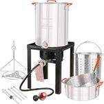 Propane Outdoor Turkey Fryer Set Seafood Boiler Kit Fish Fryer with Crawfish Cooker Pot Basket 55000 BTU Gas Burner Heavy Duty Steel Frame 30 & 10 Quart Aluminum Stock Pot & Basket Lid