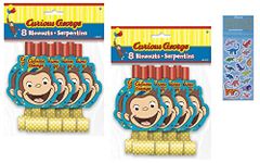 Curious George Birthday Party Supplies Bundle Pack includes 16 Party Blowouts